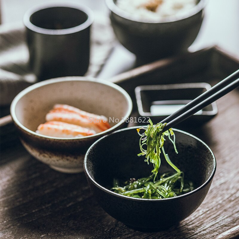 Cuenco de cerámica japonés para el hogar, Bol para arroz, Sushi, ensalada, desayuno, vajilla de cocina para Hotel