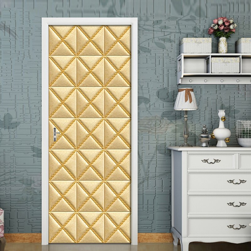 DIY European Golden Soft Bag 3D Door Stickers PVC Self-adhesive Waterproof Decal Wallpaper Living Room Door Decor Wall Sticker