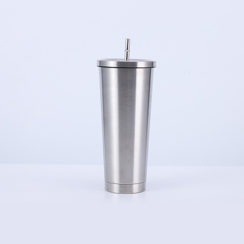 Vacuum Insulated Mug Stainless Steel Thermos Cup Car Coffee Milk Tea Drinking Cup With Straw: Light Grey