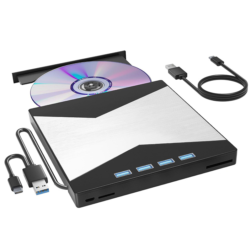 External CD/DVD Drive for Laptop DVD Player for PC 8-IN-1 CD Burner with 4 USB Ports and TF/SD Card Slots External Disk Drives: Default Title