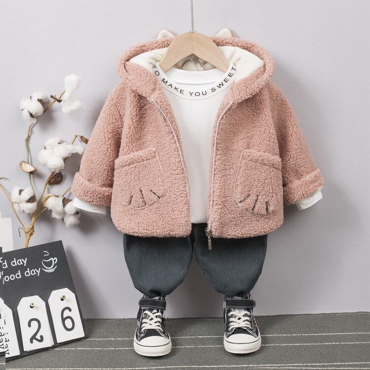 Manteau en peluche pour garçon, vêtements d'hiver, automne et hiver, Style étranger, vêtements pour enfants, veste pour bébé: Pink / 110CM