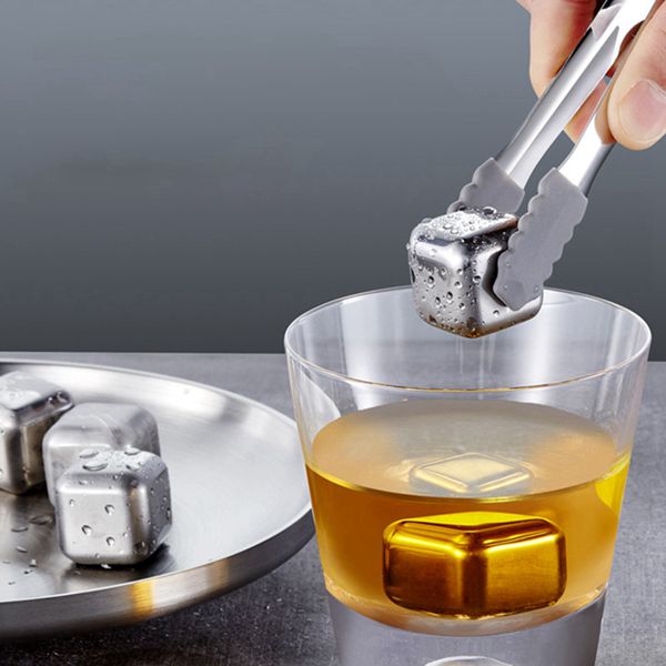 Whiskey Ice Square Stones, 8 Reusable Stainless Steel Ice Square,Metal Cooling Stones Bar Accessories