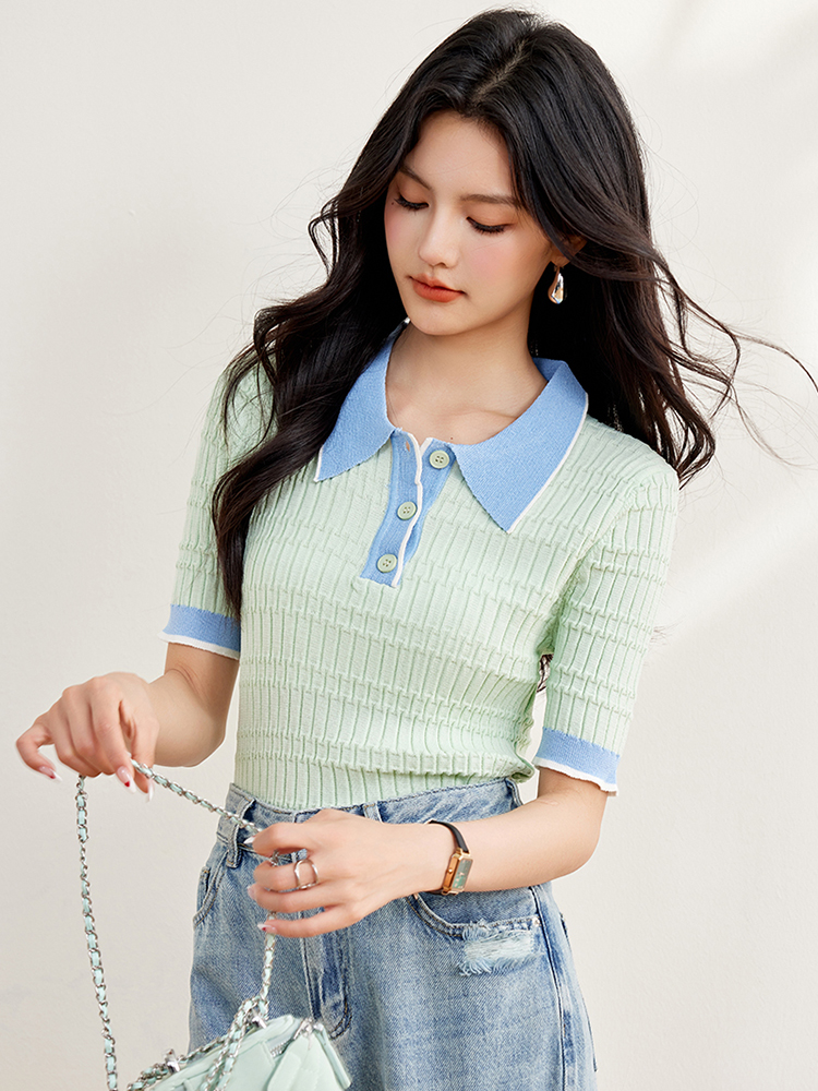 Dame slim fit strikket crop top sød afslappet kortærmet t-shirt sommer pullover toppe