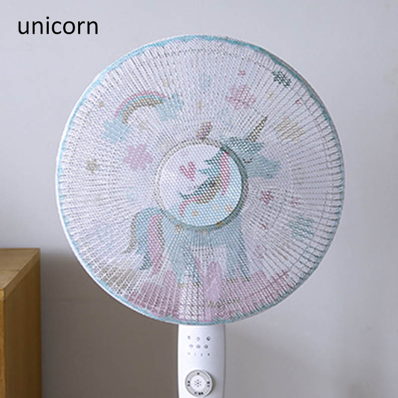 1Pcs Cute Cartoon Animal Home Use Electric Fan Protective Cover Safety Mesh Fan Dust Cover Fan Guard Kids Finger Protector Round: unicorn / 50cm