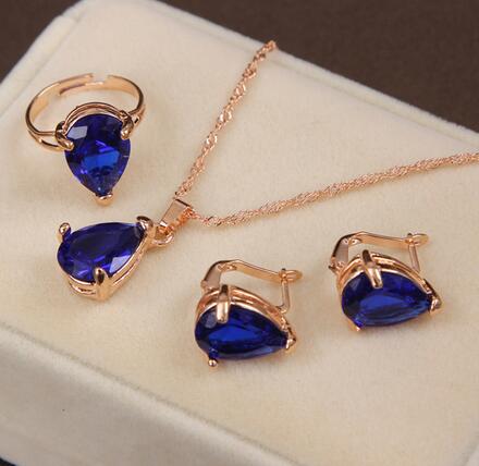 Neue Champagner Gold Farbe Kristall Kirsche Schmuck setzt Für Frauen Hochzeit Party Einstellbare Ring Schlüsselbein Kette Zweig Ohrringe: F156