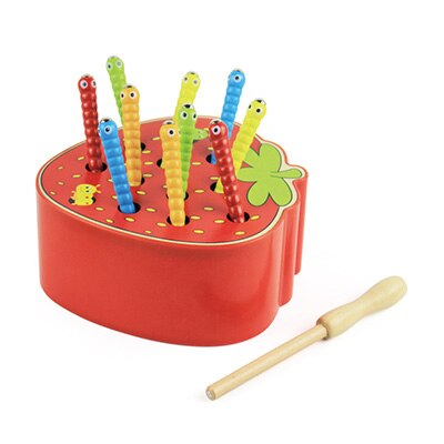 Baby Montessori Education Wooden Toys Kids 3D Matching Puzzle Magnetic Stick Strawberry Catch Worm Fishing Interactive Math Toys: 079