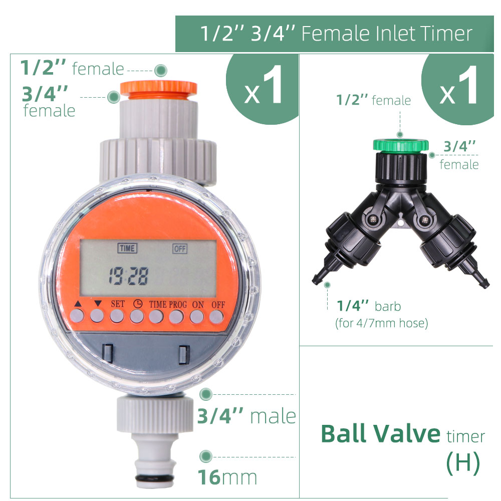Ball Valve Water Timer Automatic LCD Display Electronic Watering Irrigation Controller for Home Garden Irrigation: H