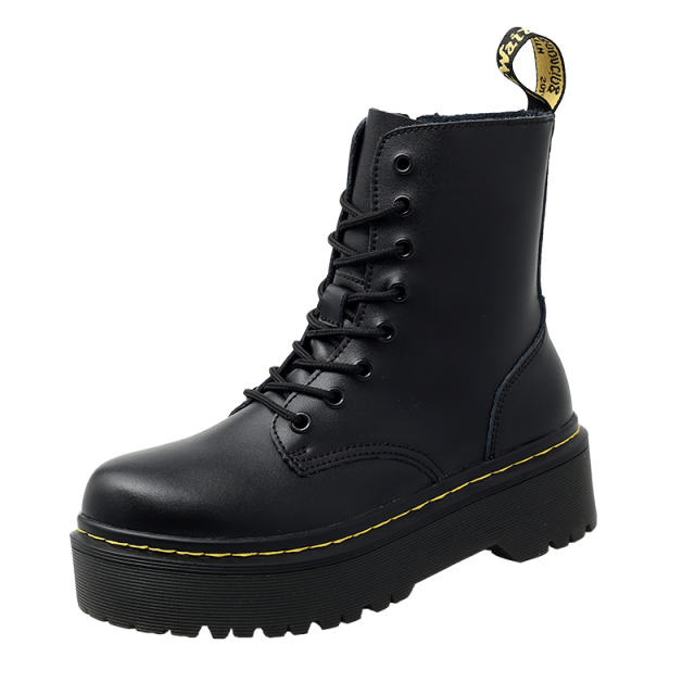 Botines blancos de piel auténtica para mujer, botas de plataforma planas, zapatos de piel para otoño e invierno, botas de cuero con cordones de punta redonda: Black soft leather / 38