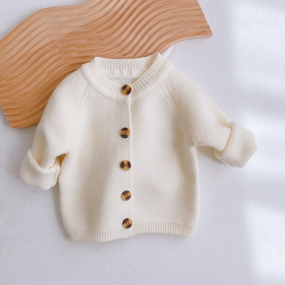 Hiver enfants tricot chandails coréenne tout-match de couleur unie pull bébé filles garçons Cardigan pull veste Bebe manteau: Cream / 100-2-3T