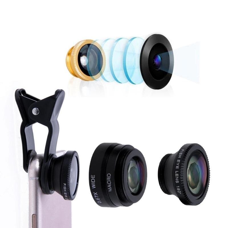 3 In 1 Groothoek Macro Fish Eye Lens Universele Mobiele Fisheye Lenzen Voor Iphone Samsung Huawei Xiaomi Redmi camera Kits: Black