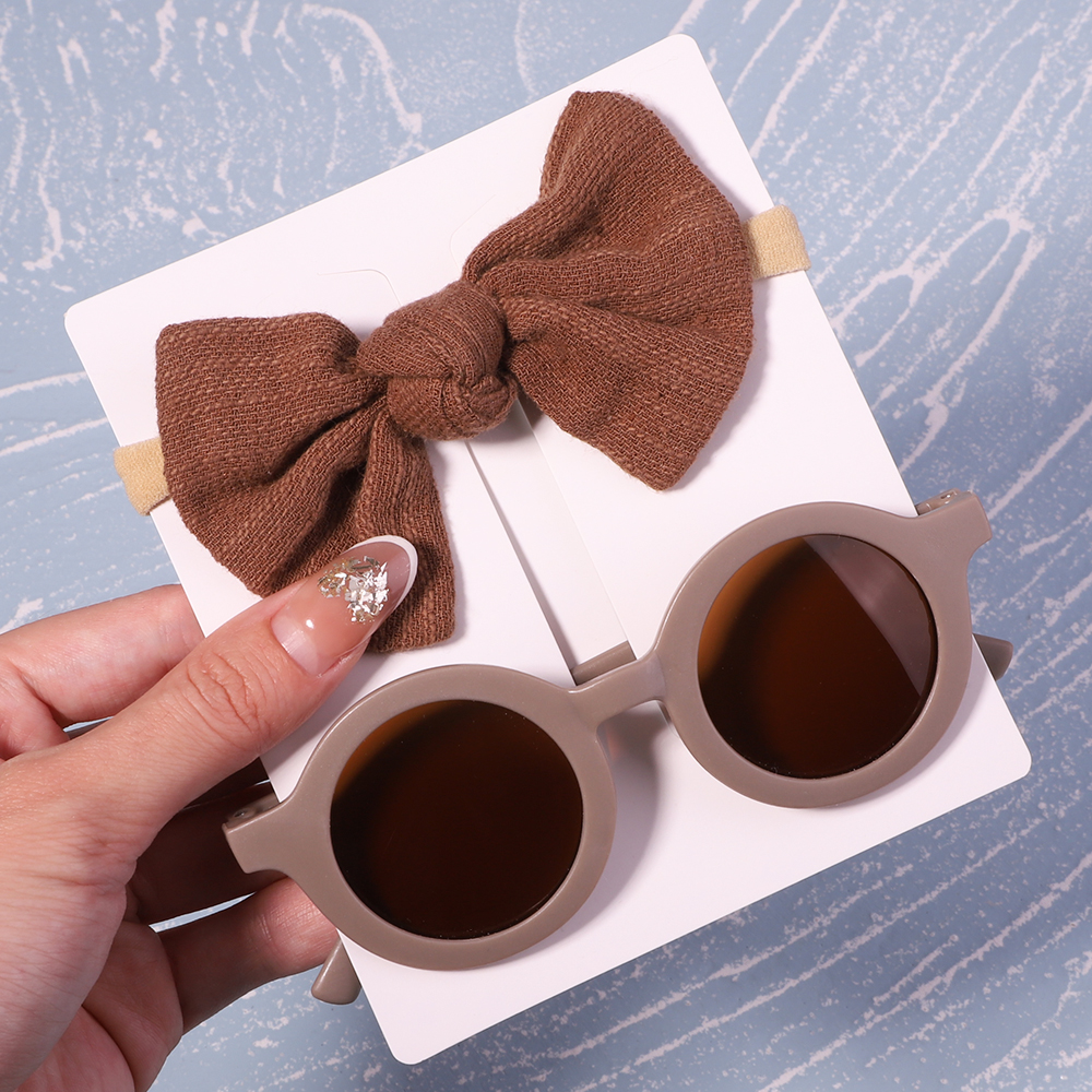 Conjunto de 2/3 uds. De lazos para bebé, diadema de dibujos animados, gafas de sol, accesorios de fotografía de playa para niñas, cintas para el pelo para niños pequeños, accesorios para el cabello para niños: Naranja