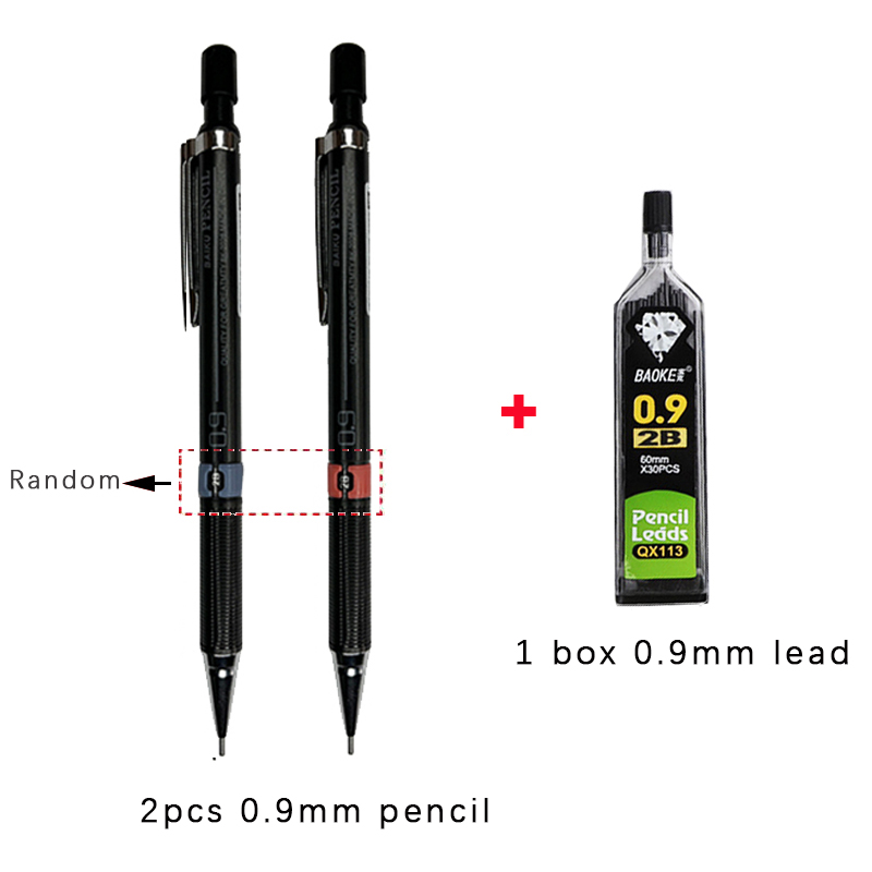 Lápiz mecánico con juego de cables, lápices automáticos para estudiantes con de borrador, suministros de escritura y pintura escolar, 0,3/0,5/0,7/0,9mm: Borgoña