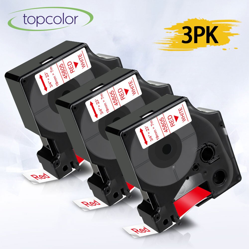 Topcolor 3PK Replacement Dymo D1 Labeling Tape 45805 Red on White Ribbon Printer for Dymo LabelPoint 350 300 Label Maker Tape