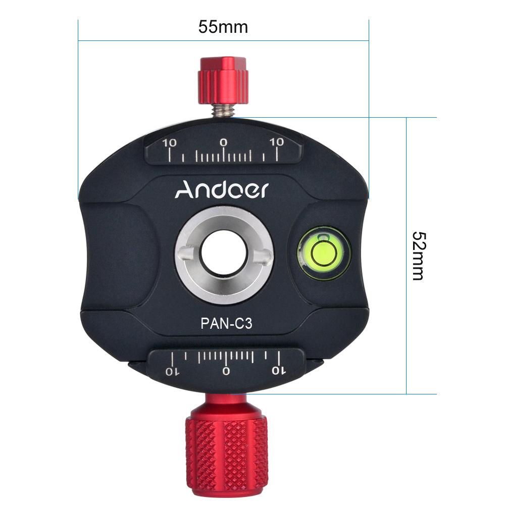 Andoer PAN-C3 Panoramic Tripod Head Clamp Adapter Aluminum Alloy with Quick Release Plate for Arca-Swiss AS Standard QR Plates