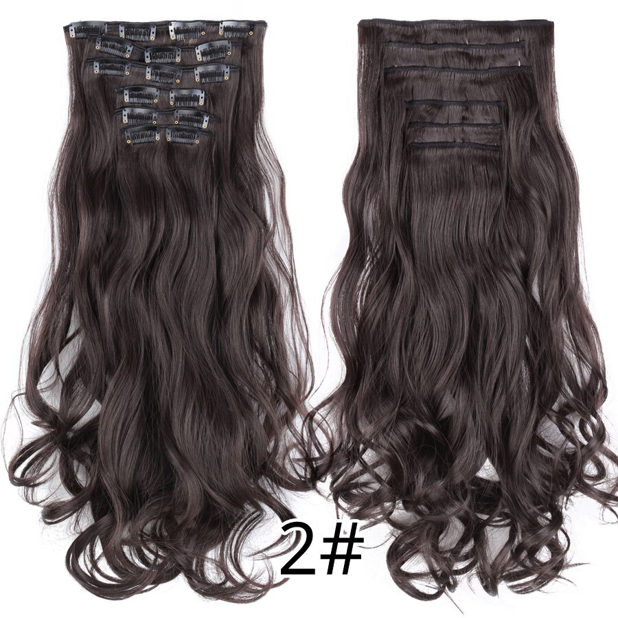 Leeons 16 clip in hair extensions hårtilbehør langt krøllet hår extension clip syntetisk varmebestandig fiber ombre farve: 2