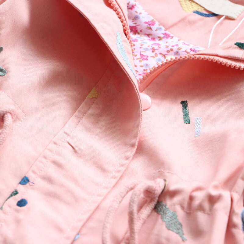 3-7 Years Old Spring Girls Windbreaker Coat Autumn Kids Flower Embroidery Hooded Outwear Kids Coats Jacket Clothing Girls Coat