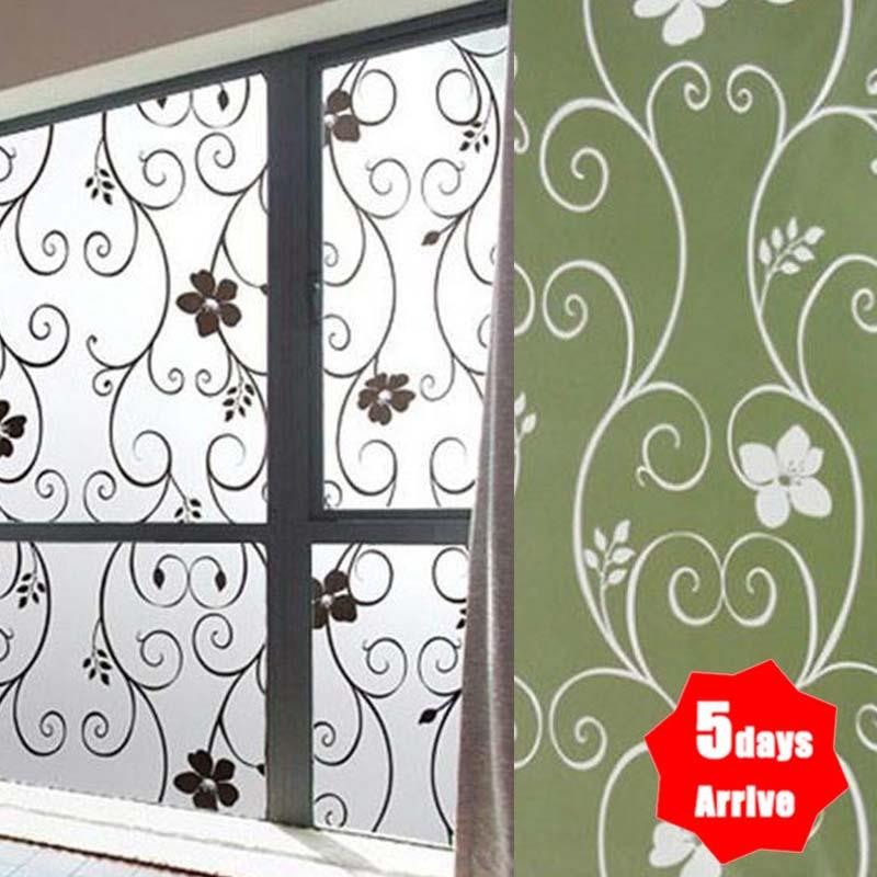Frosted 45x100cm Cover Living Window Film Sticker Flowers Opaque Stained Glass Privacy Window Sticker PVC Waterproof Bedroom