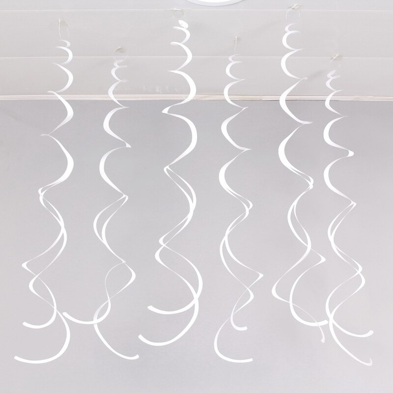 6Pcs Halloween Decoration Ribbon Metallic Ceiling Hanging Streamers Swirl Sparkling Spiral Ornament For Wedding Birthday Party: white