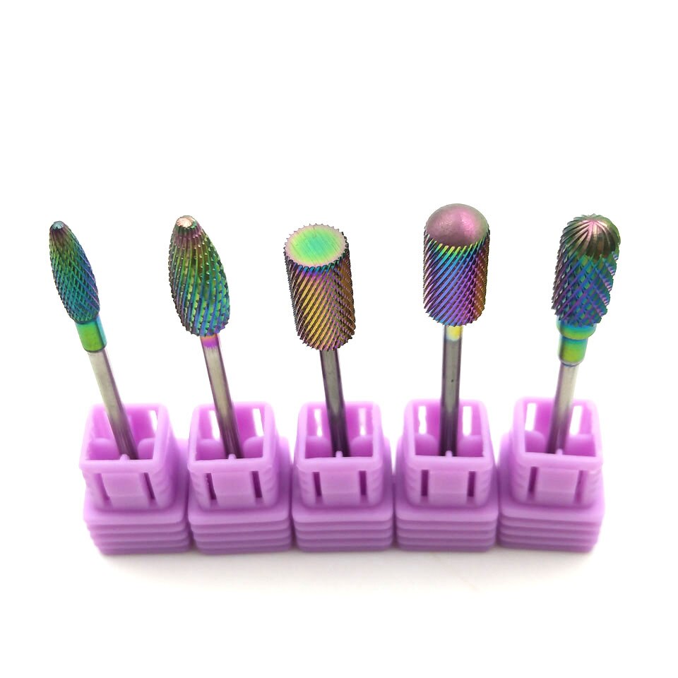 HYTOOS-brocas de carburo de tungsteno con recubrimiento de arco iris, 5 tipos, para manicura, accesorios, fresa