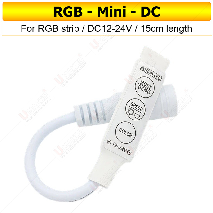 1pc RGB Dimmer 3Keys Controller DC12V 24V Mini LED Strip RGB Color For SMD 3528/5050/5730/5630/3014 LED Strip Lights DC 12-24V: black
