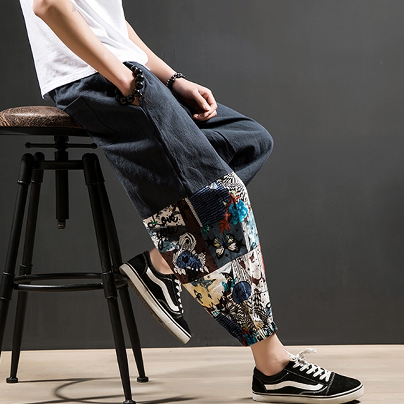 2022 nowe spodnie w stylu Hip Hop Streetwear spodnie joggery bawełna mężczyźni Casual Cargotrousers w pasie w stylu chińskim Harem Pants TA012