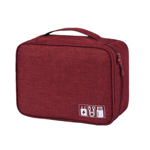 Akcesoria podróżne torba cyfrowa Power Bank kabel do ładowarki USB pokrowiec na słuchawki duży, odporny na wstrząsy pakiet elektroniczny Organizer: A-Wine Red