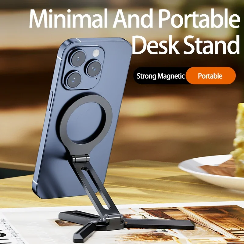 Hopfällbar magnetisk telefonhållare skrivbordsstativ med stativ 12 mobiltelefon för magsafe iphone 16 15 14 13 pro max smartphonefäste