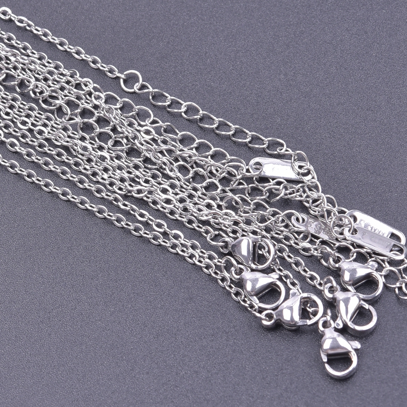 10pcs/Lot Stainless Steel 45cm Adjustable Chain Necklace For Women Men Chains DIY Components 1.2/1.5/1.6/2/2.2/2.5/3mm: Light Yellow Gold Color