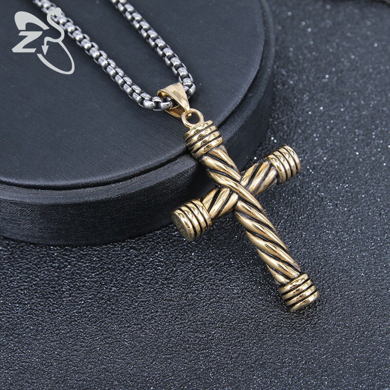 ZS – collier avec pendentif croix Punk pour hommes, en acier inoxydable, bijoux gothiques, Rock Roll, 316L