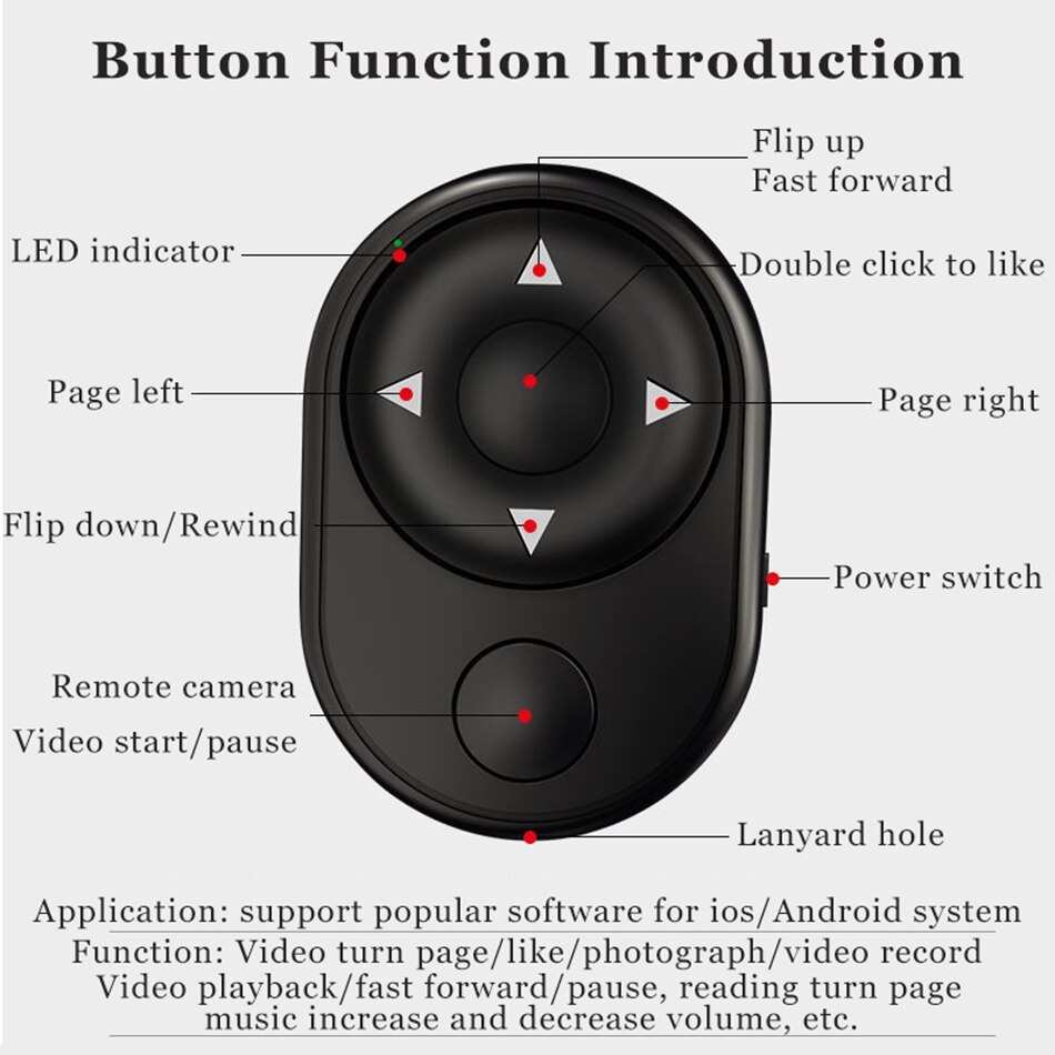 Universele Mobiele Telefoon Selfie Camera Shutter Bluetooth-Compatibele Afstandsbediening Knop Voor Tik Tok E-Book Draadloze Controller