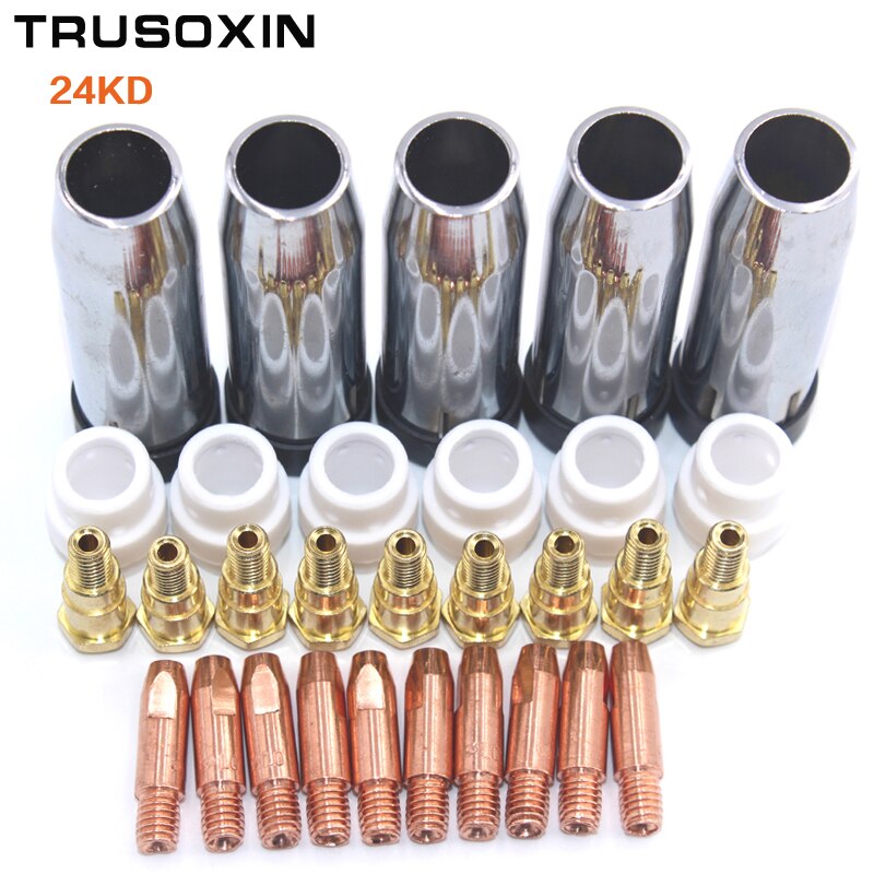 40 pièces consommables pointe + électrode + bouclier tasses swir anneau de gaz de la torche Binzel MIG MAG 24KD utilisation pour machine à souder MIG MAG