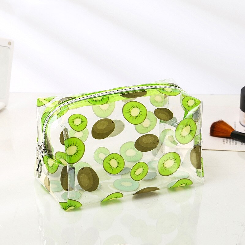 Purdored 1 pc kirkasta hedelmää kosmetiikkapussi vedenpitävä pvc matka naisten meikkipussi meikki järjestäjä hygieniatuotepussi trousse de toilette: Kiivi