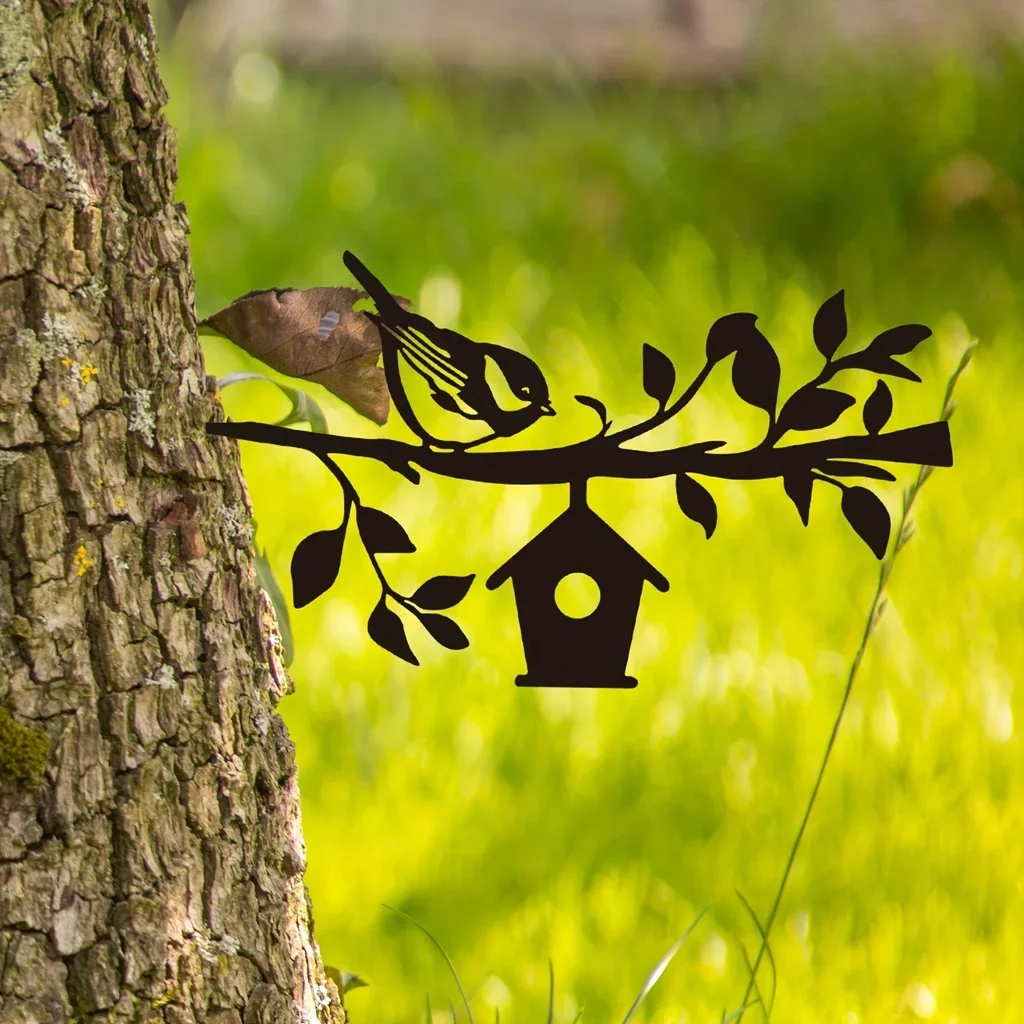 Ddpnkl spurv metal silhuet havepæl, metal havekunst, havetrædekorationer baghave terrasse udendørs dekoration