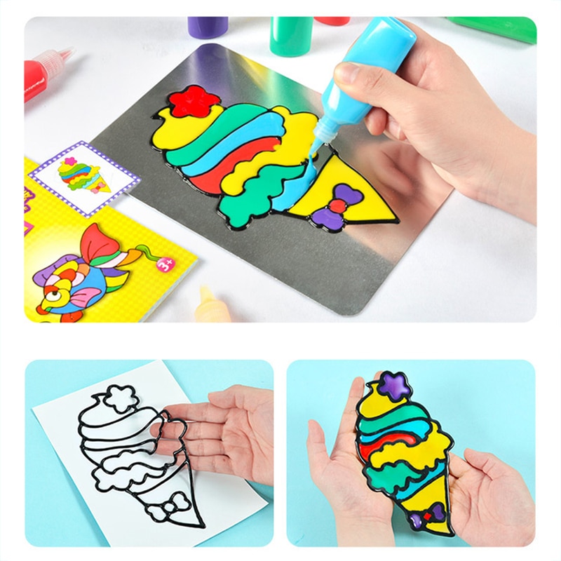 Børn diy tegning legetøj tegneserielim tempera maleri til børnehave kunst håndværk baby legetøj barn fødselsdag legetøj til børn