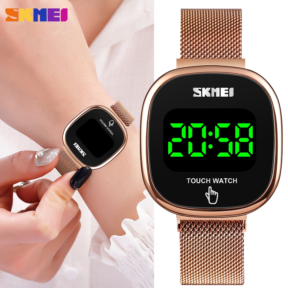 Skmei berøringsskjerm led display digitale klokker merke rustfritt stål full stål vanntette armbåndsur hombre
