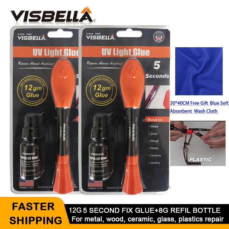 Visbella DIY 2 uds 5 segundos luz UV pegamento pluma recarga líquido-plástico soldadura luz reparación herramienta Kit adhesivos selladores