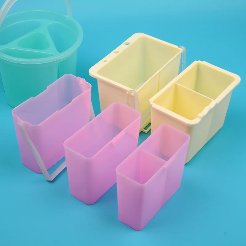1 ensemble de pinceaux de peinture à Triple couleur à l'eau, seau de lavage, seaux en plastique de , baril de stylo de lavage pour dessin, fournitures d'art
