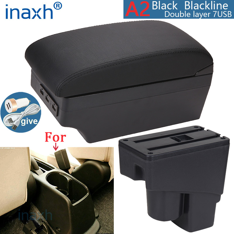 For Honda Jazz Armrest box For Honda Fit Jazz 1 Car Armrest 2003-2007 Arm Storage box car accessories 2003 2004 2005 2006 2007: A2 Black line 7USB