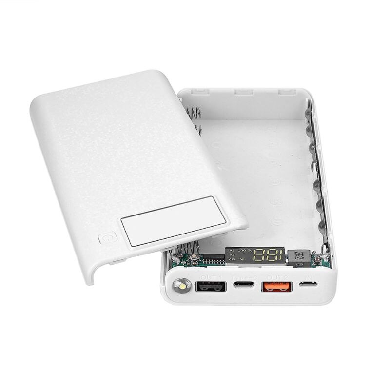 QC 3.0 double USB + Type C PD 8x18650 batterie bricolage batterie de secours boîte LED lumière chargeur rapide pour iphone téléphone portable tablette G6DD: White