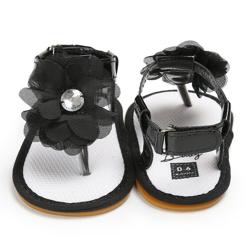 Infant Baby Girl Soft Sole Sandals Toddler Summer Shoes Flower Sandal 0-18M: Black / 0-6 Months