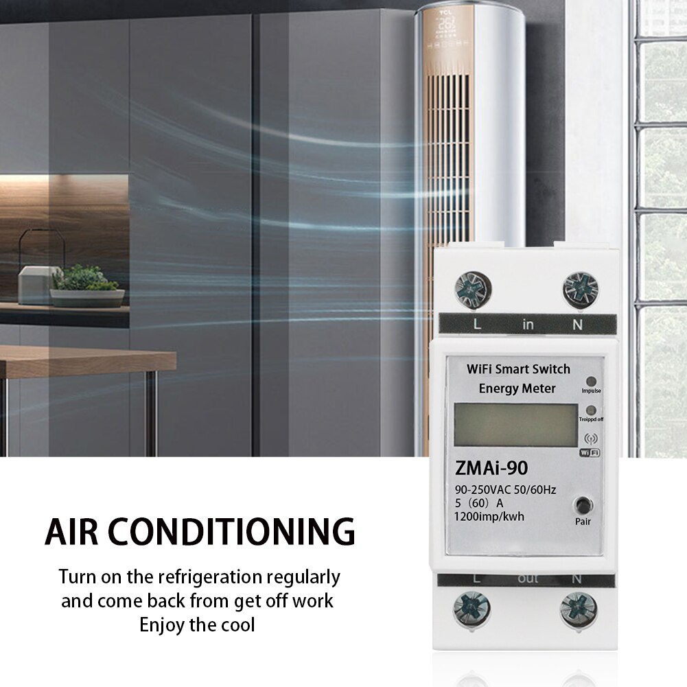 Single Phase Timing ABS Smart WIFI Delay Function Digital LCD Display Current Monitoring 35mm Din Rail Energy Meter Rental Room