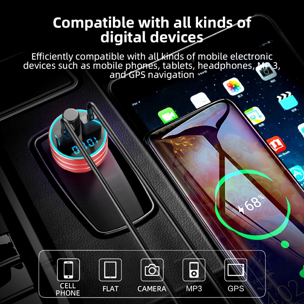 Allume-cigare de voiture transmetteur FM sans fil, Bluetooth 5.0, affichage, double Port USB, adaptateur universel de Charge de téléphone QC