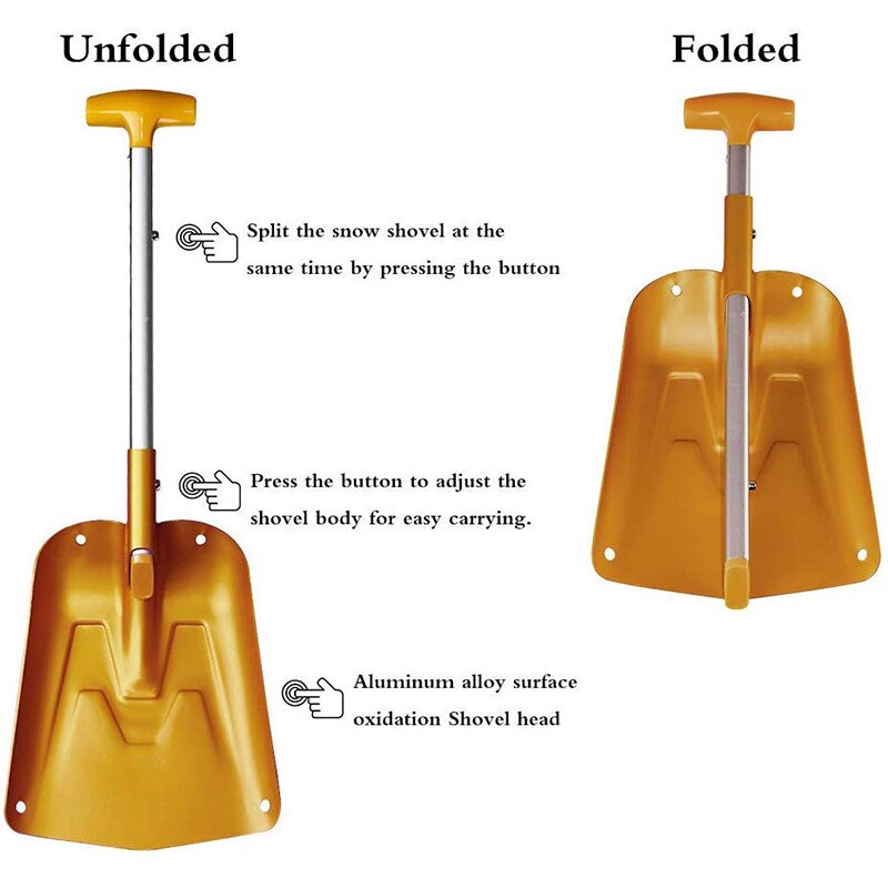 Lightweight Collapsible Snow Shovel, Portable Adjustable Aluminum Emergency Shovel, Foldable Telescopic Winter Shovel for Car, C
