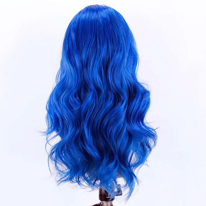 Charisma-Peluca de pelo largo ondulado para mujer negra, pelo azul, fibra sintética de alta temperatura, malla frontal, parte lateral