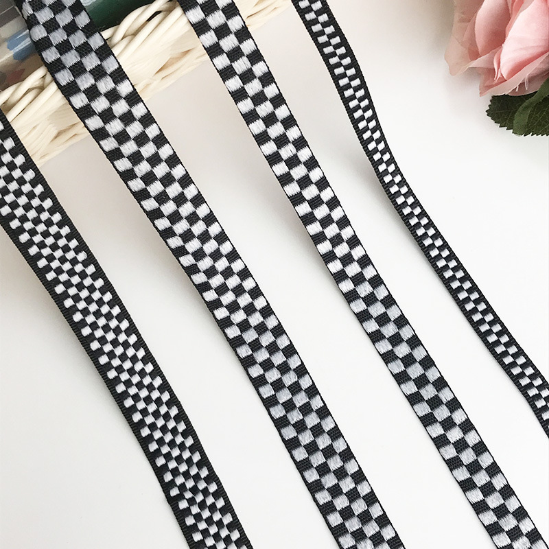 Polyester Black White Plaid Webbing Computer Jacquard Webbing Plaid Clothing Hats Luggage Decorative Webbing Sewing Accessories