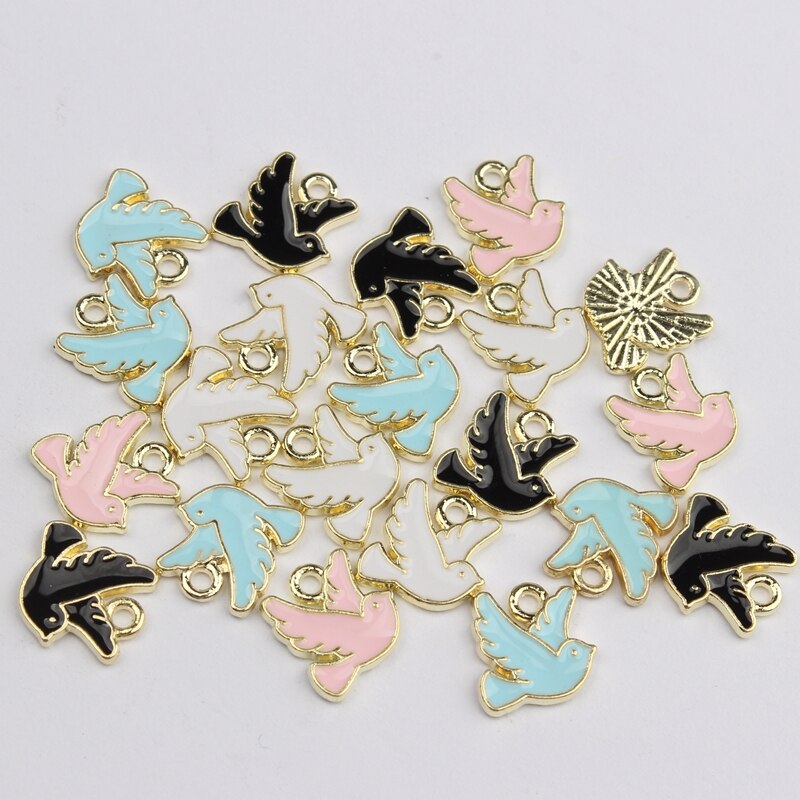 Mini pendentifs en forme de colombe de la paix, 30 pièces/lot, en alliage de Zinc, émail, 10mm