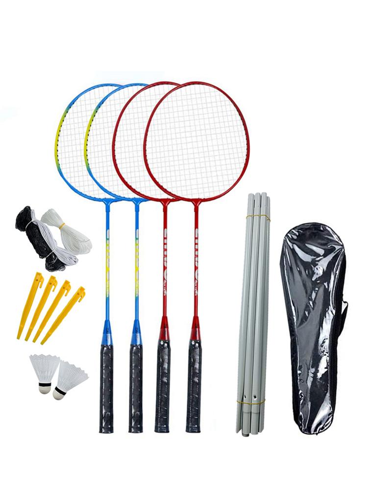 4 Iron Alloy Rackets Badminton Set Portable Outdoor Badminton Combination Set Badminton Net System With 2 Shuttlecocks