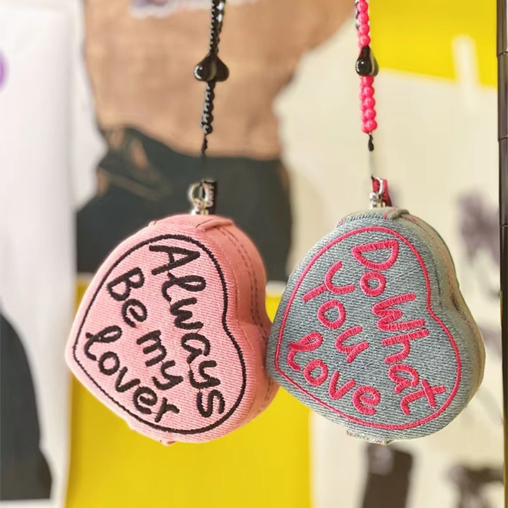 Draagbaar hartvormig sieradendoosje in retrostijl met geborduurde details, cosmetische tas in effen kleur met bandje, sieradenhouder