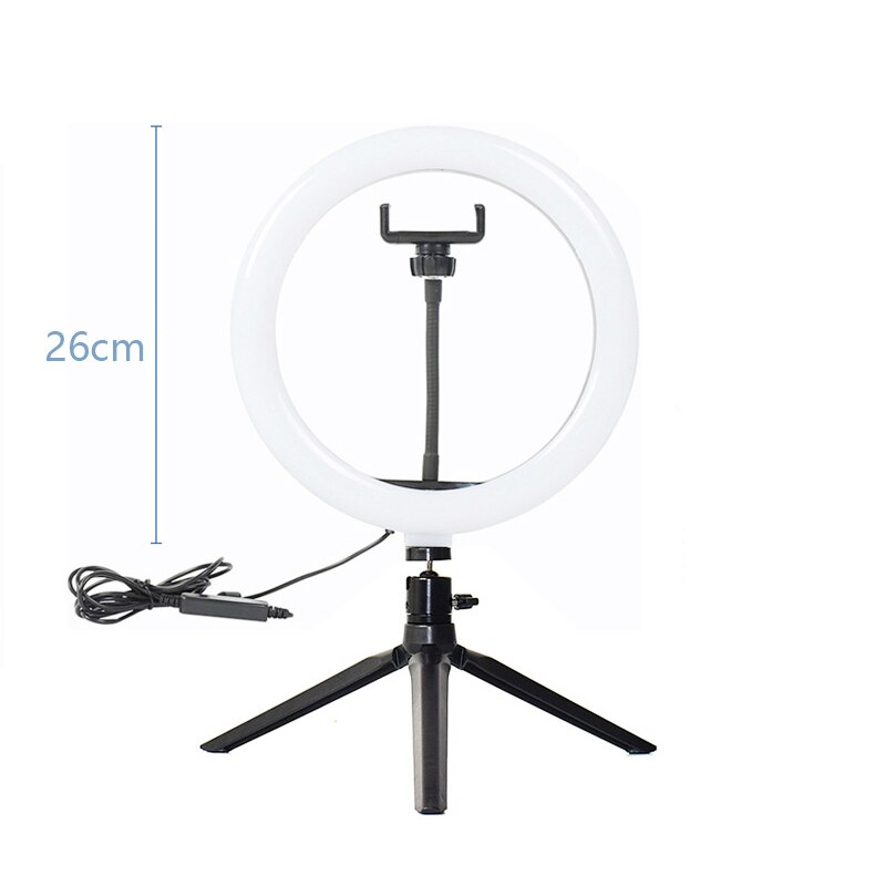 Anillo de luz con trípode para selfi, lámpara de anillo redondo de 26 cm, luz Led para teléfono, iluminación de luz derecha para sesión de fotos, Bering: 26cm