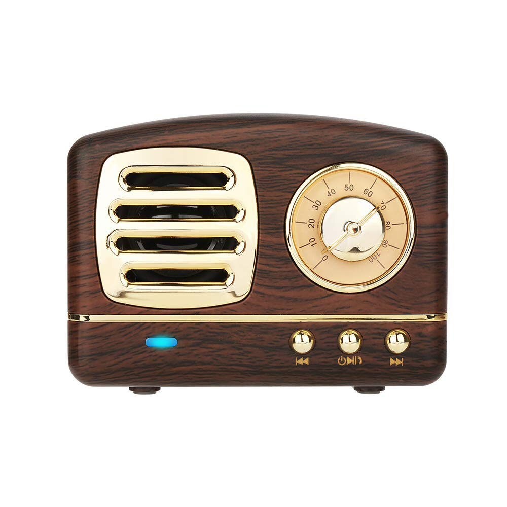 Protable Rechargeable Wireless Stereo Retro Speaker BT Conncetion TF Card USB AUX Input for Travel Kitchen Bedrooms Usage: Wood